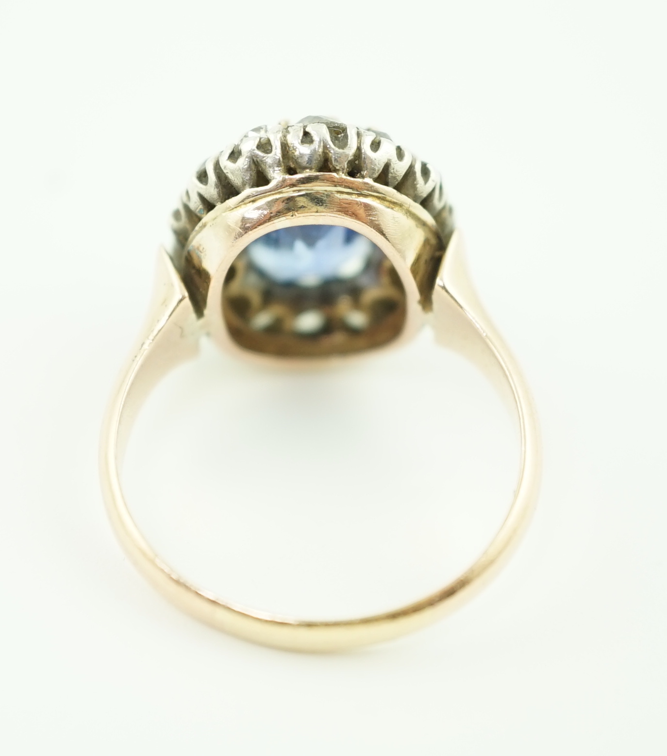 A Victorian gold, sapphire and diamond set oval cluster ring